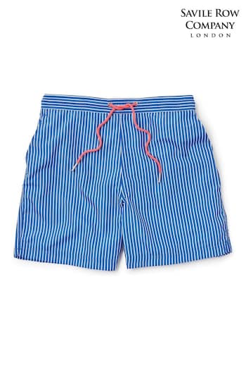 The Savile Row Company Blue White Reverse Stripe Recycled Swim Shorts (E06335) | £25