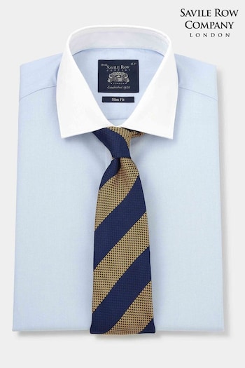 The Savile Row Company Slim Blue Contrast Collar Double Cuff Shirt (E06336) | £55