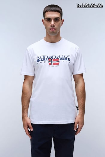 Napapijri Aylmer White Short Sleeve 100% Cotton T-Shirt (E06402) | £35