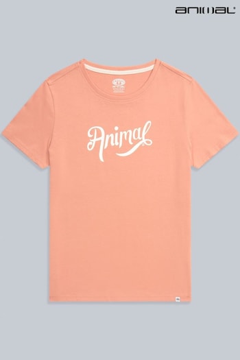 Animal Pink Marina Script Logo Organic T-Shirt (E06480) | £21