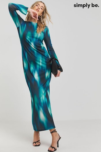 Simply Be Blue Printed Mesh Maxi Dress (E06486) | £39