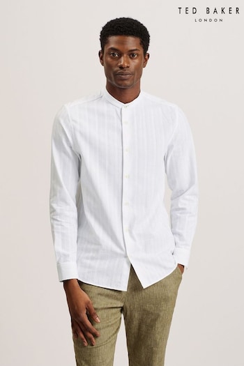 Ted Baker Fier Grandad Collar Stripe White Shirt (E06537) | £90