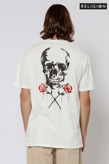 Religion White Skull Stencil T-Shirt (E06564) | £38