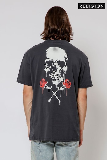Religion Black Skull Stencil T-Shirt (E06570) | £38