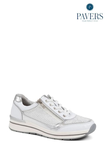 Pavers Lace-Up Leather White Trainers (E06759) | £45