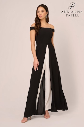 Adrianna Papell Crepe Overlay Black Dresses (E06795) | £199
