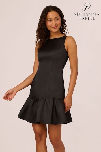 Adrianna Papell Mikado Flounce Hem Black Midi Dress (E06796) | £169