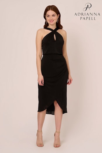 Adrianna Papell Novelty Faux Wrap Black Dress (E06799) | £159