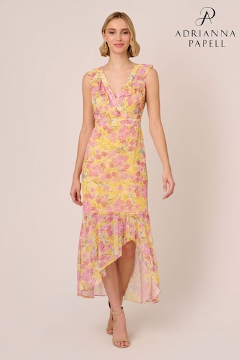 Adrianna Papell Yellow Printed Midi Dress (E06807) | £169