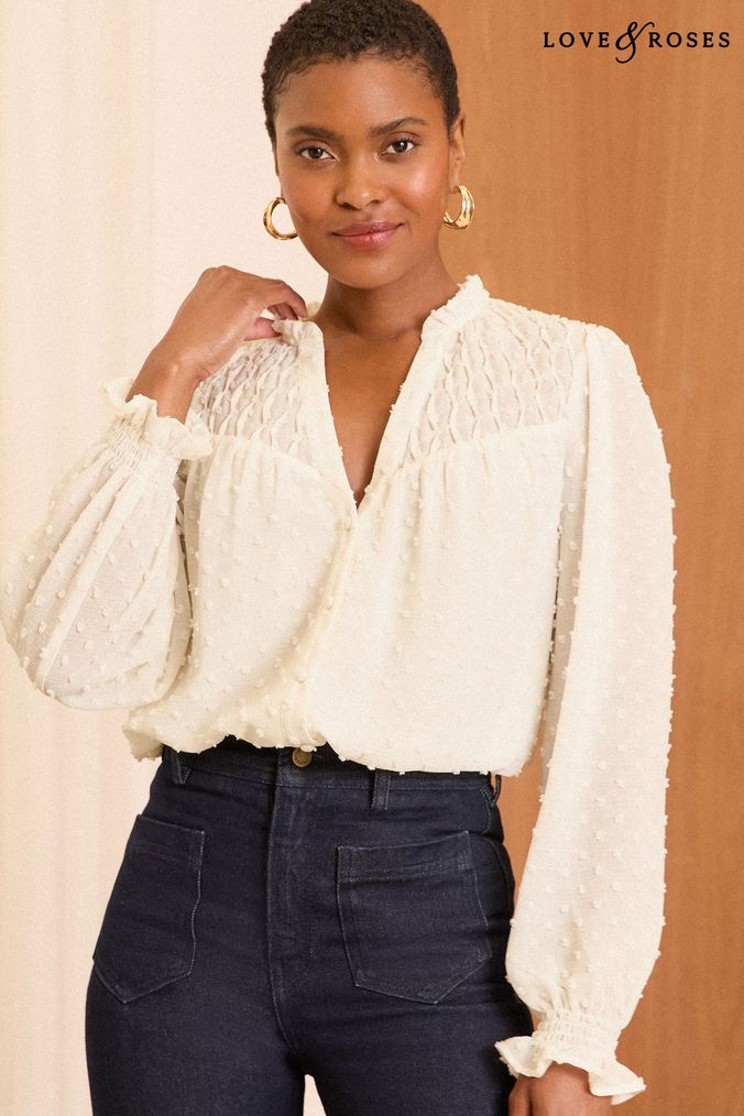Buy Women s Long Sleeve Puff Sleeve Cream Tops Online Next UK
