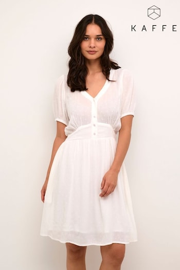 Kaffe Ronna Short Sleeve White V-Neck Dress (E07032) | £70