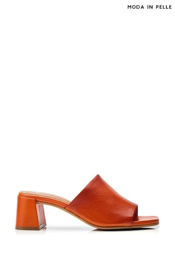 Moda in Pelle Orange Mikia Square Toe Low Block Mule Sandals (E07077) | £99