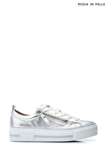 Moda in Pelle Silver Filician Zip And Lace Chunky Slab Sole Trainers (E07084) | £129