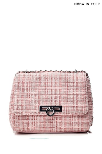 Moda in Pelle Pink Cheryl Cross Body Tweed Bag With Chain Strap (E07091) | £89
