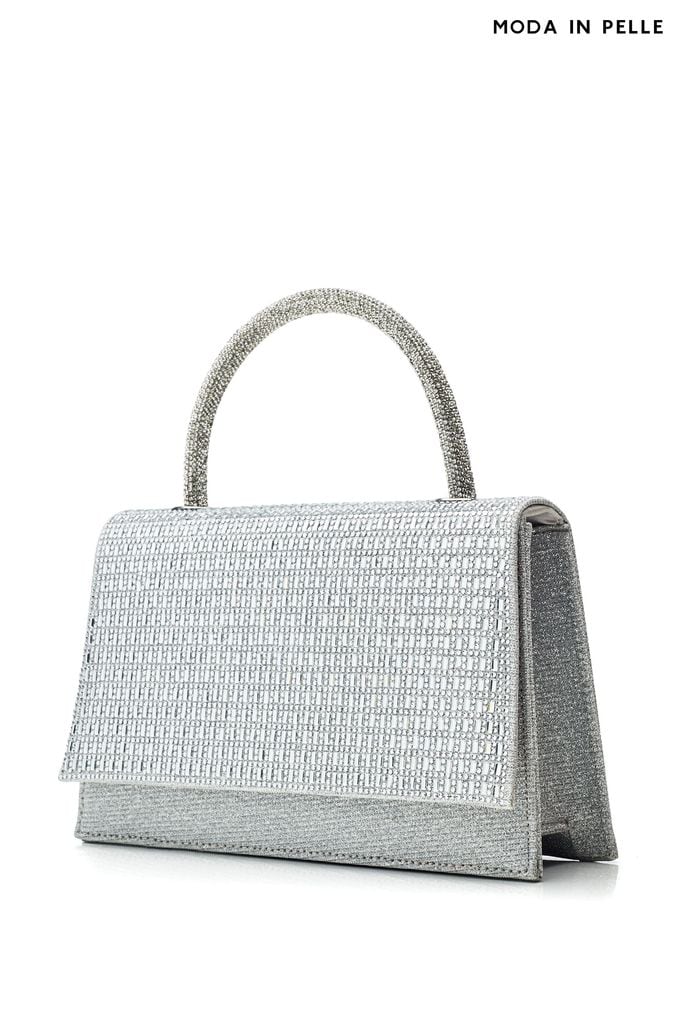Buy Women s Bags Moda In Pelle Silver Occasionwear Accessories Online Anatomia fmedShops quilted logo patch leather crossbody bag
