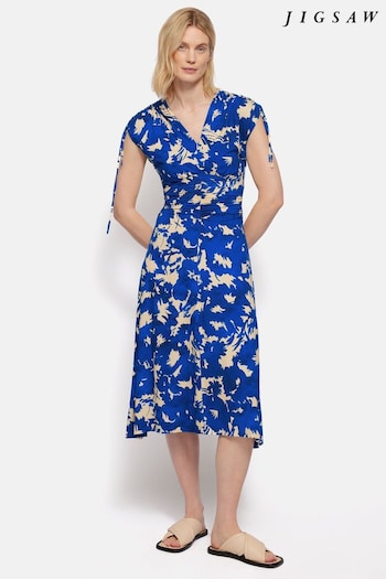 Jigsaw Blue Silhouette Peony Jersey Dress (E07099) | £155