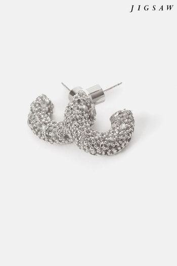 Jigsaw Silver Tone Diamante Hoops Earrings (E07114) | £75