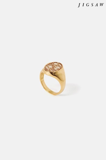 Jigsaw Gold Tone Diamante Signet Ring (E07115) | £60