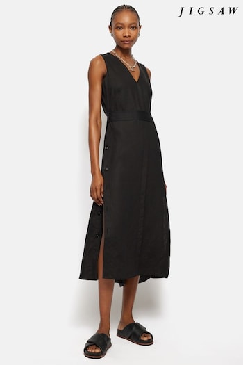 Jigsaw Linen Button Detail Black Dress (E07121) | £175