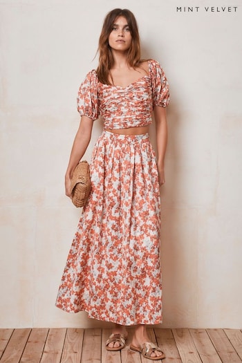 Mint Velvet Orange Floral Print Maxi Skirt (E07190) | £129