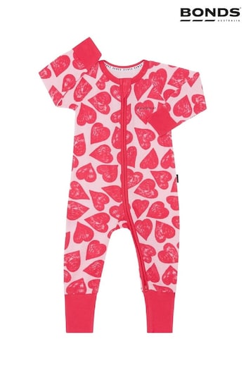 Bonds Red Valentines Heart Print Zip Sleepsuit (E07298) | £22