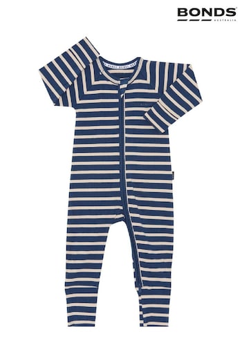 Bonds Blue Easy Stripe Zip Sleepsuit Wondersuit (E07299) | £27