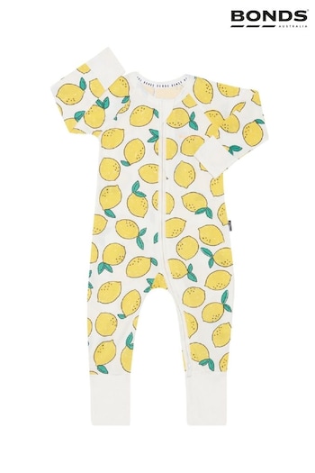 Bonds Lemon Fruit Print Zip White Sleepsuit (E07301) | £22