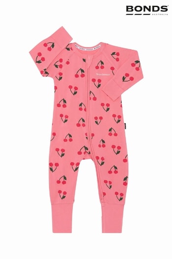 Bonds Pink Cherry Fruit Print Zip Sleepsuit Wondersuit (E07303) | £22