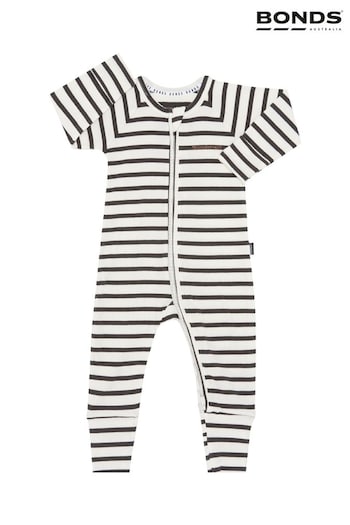 Bonds Grey Easy Stripe Zip Sleepsuit Wondersuit (E07305) | £27