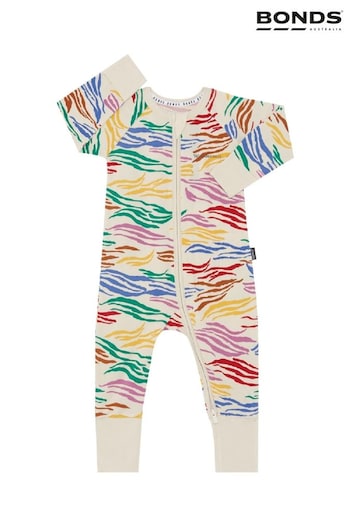 Bonds Cream Rainbow Zebra Print Zip Sleepsuit Sleepsuit (E07306) | £22