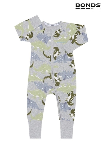 Bonds Grey Oversized Dinosoar Print Zip Sleepsuit (E07311) | £22
