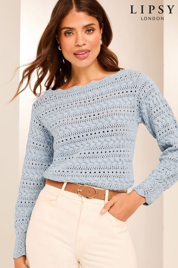 Lipsy Jumpers Bardot Cable Ruffle Jumpers MarbigenShops