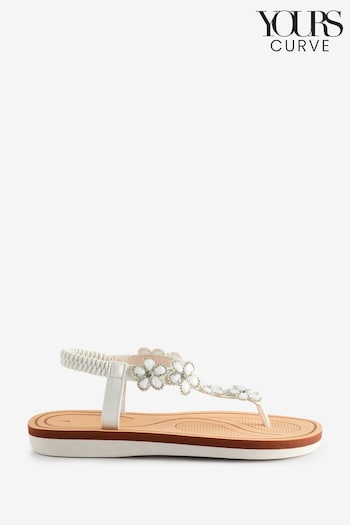 Yours Curve Off White Wide Fit Wide Fit Diamante Flower Sandals endorsement (E07572) | £29