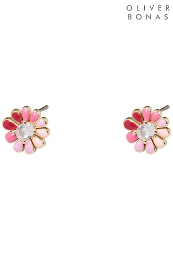 Oliver Bonas Pink Lily Flower Stud Earrings (E07614) | £9.50