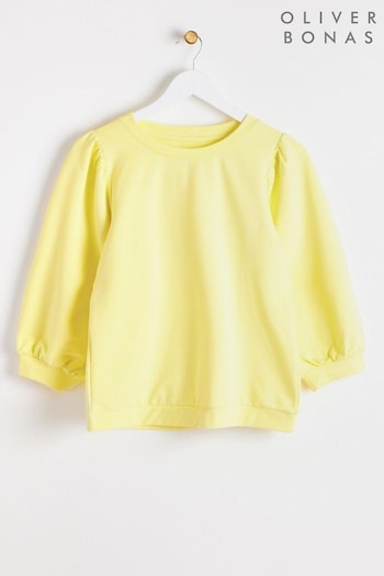 Oliver Bonas Yellow Puff Sleeve Pleated Sweatshirt (E07627) | £45