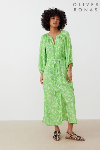 Oliver Bonas Green Paisley Floral Midi Dress (E07630) | £85