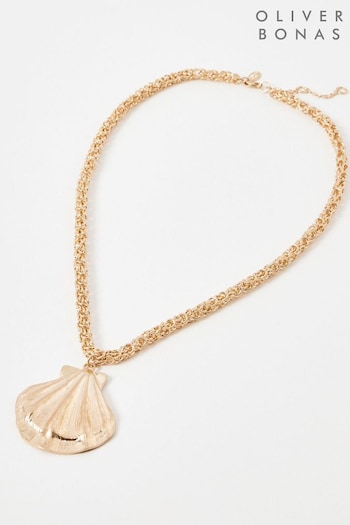 Oliver Bonas Gold Tone Ariel Shell Chunky Chain Pendant Necklace (E07632) | £29.50