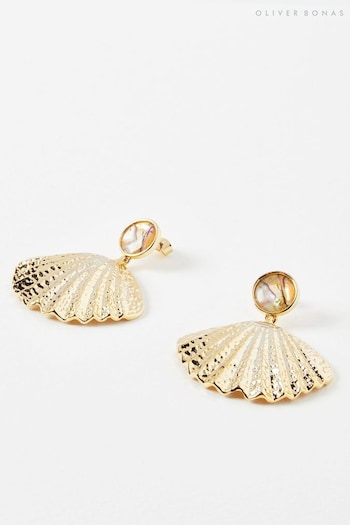Oliver Bonas Gold Tone Ariel Shell Drop Earrings (E07640) | £24
