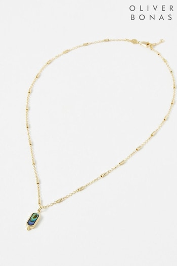 Oliver Bonas Grey Alys Oval Paua Shell Gold Tone Plated Pendant Necklace (E07641) | £60