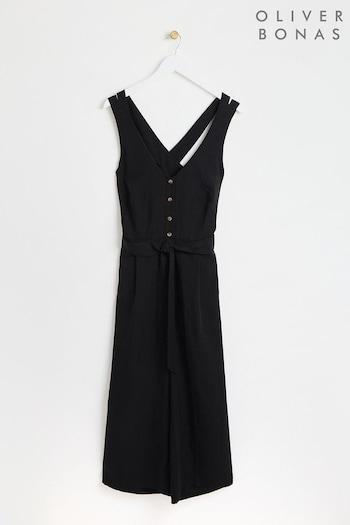 Oliver Bonas Belted Sleeveless Black Jumpsuit (E07655) | £80