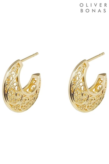 Oliver Bonas Seren Filigree Gold Plated Hoops Earrings (E07686) | £45
