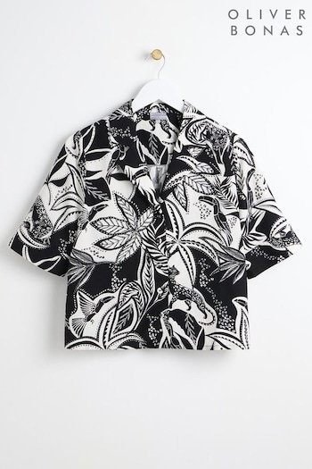 Oliver Bonas Tropical Print Black Shirt (E07691) | £55