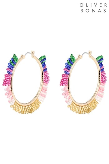 Oliver Bonas Black Gabi Rainbow Beaded Hoop Earrings (E07692) | £24