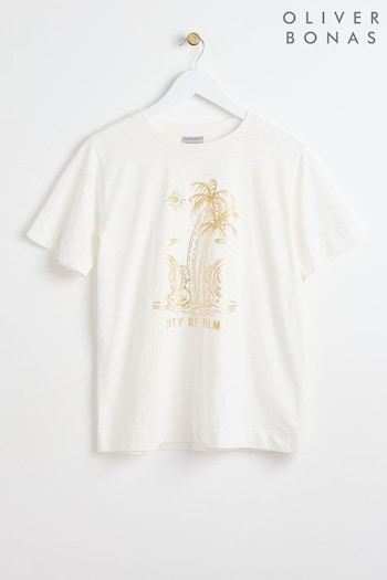 Oliver Bonas Metallic Crocodile White T-Shirt (E07722) | £32