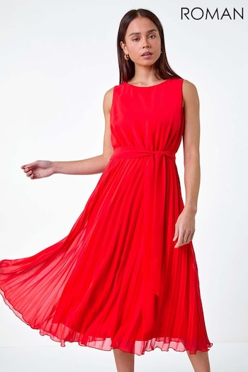 Roman Red Pleated Midi Dress (E07732) | £62