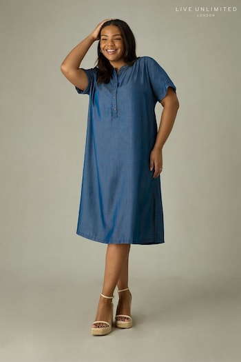 Live Unlimited Relaxed Curve Denim Shirt Blue Dress (E07803) | £75