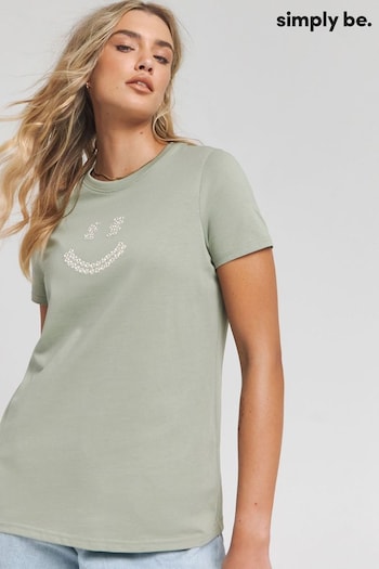 Simply Be Green Embroidered Smiley Daisy T-Shirt (E07805) | £16
