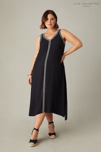 Live Unlimited Curve Petite Knit Trim Hanky Hem Black Dress (E07818) | £69