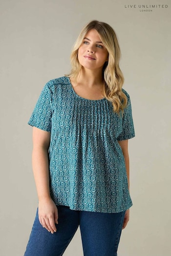 Live Unlimited Green Curve Paisley Print Jersey Top (E07834) | £49