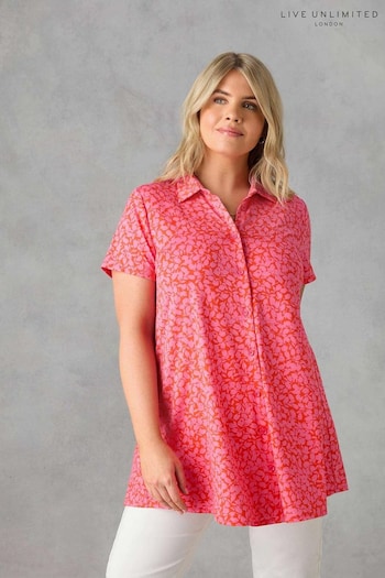 Live Unlimited Relaxed Pink Curve Floral Jersey Shirt (E07854) | £49
